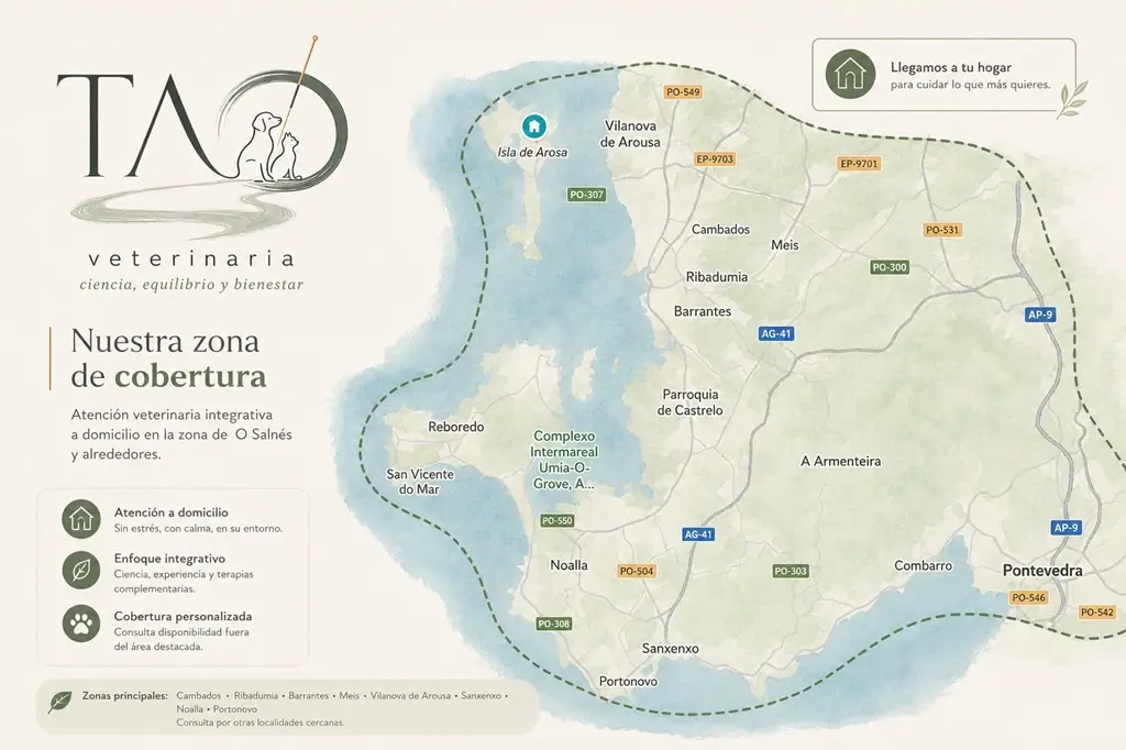 Mapa zonas de cobertura atención de Tao veterinaria